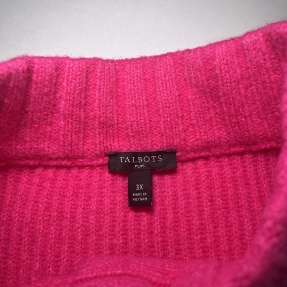 Talbots Sweater Womens Plus Size 3X Pink Ribbed Wool Blend 1/2 Button Up NWOT - Picture 3 of 11